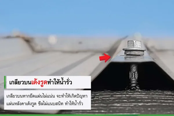 สกรูติดตั้งเมทัลชีท จะมีเกลียวใต้หัวสกรู ทำให้แผ่นหลังคาแนบชิดกับซีล