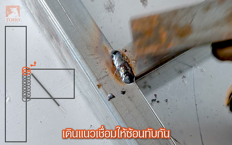 เชื่อมเหล็กบาง เคาะสแลคและขัดผิดให้เรียบหลังเชื่อมเสร็จ