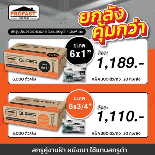 Promotion ซื้อสกรูซุปเปอร์ดรายวอลล์ ยกลังคุ้มกว่า