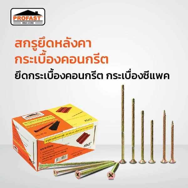 สกรูยึดหลังคาคอนกรีต ยึดกระบื้องคอนกรีต กระเบื้องซีแพค